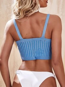 SHEIN Swim Summer Knitted Cover Up Crop Top - Blue - View 2