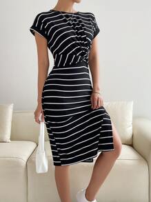 Đầm Tách cao Sọc Giải trí - Đen và trắng - Xem 5