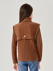 Girls Ribbed Knit Jumper & Turtleneck Crop Knit Top - Coffee Brown - View 2