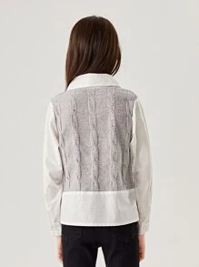 Girls Colourblock Cable Knit Cardigan - Light Grey - View 2