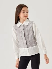 Girls Colourblock Cable Knit Cardigan - Light Grey - View 4