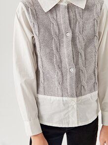 Girls Colourblock Cable Knit Cardigan - Light Grey - View 6