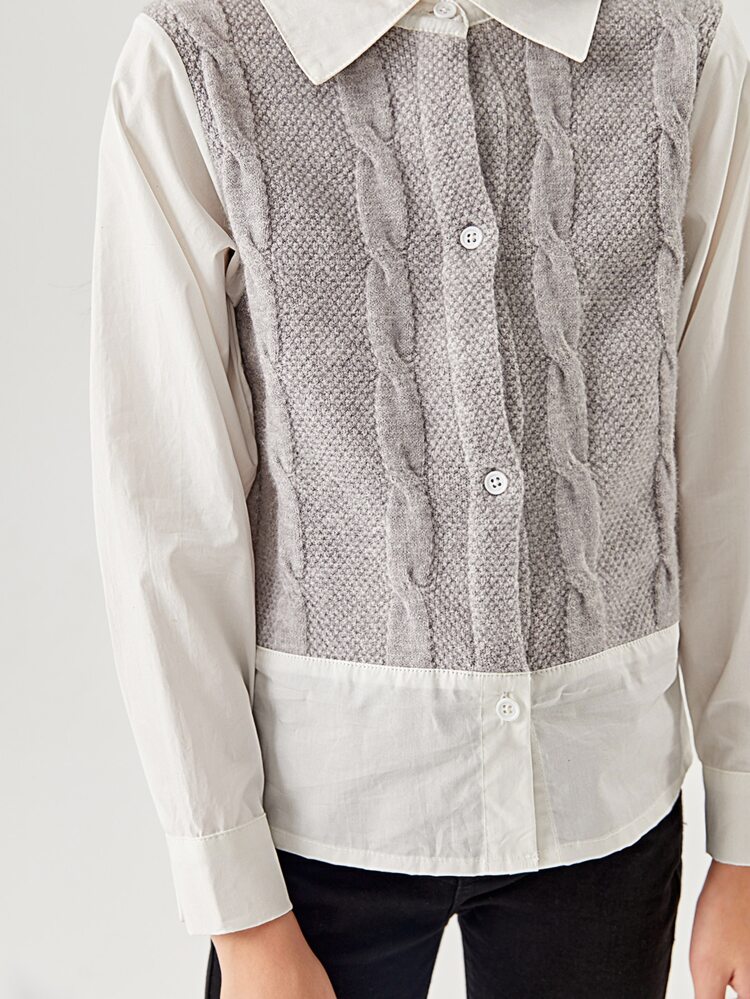 Girls Colorblock Cable Knit Cardigan