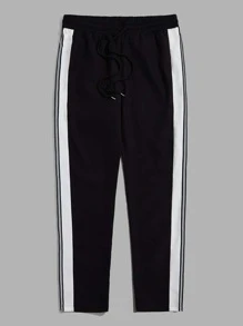 Manfinity VCAY Men Contrast Side Striped Drawstring Pants - Black - View 6