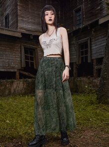 ROMWE Goth Váy nữ Tách cao Hoa Boho - Màu xanh lá cây đậm - Xem 2