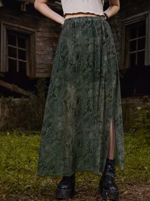 ROMWE Goth Váy nữ Tách cao Hoa Boho - Màu xanh lá cây đậm - Xem 3