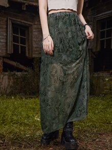 ROMWE Goth Váy nữ Tách cao Hoa Boho - Màu xanh lá cây đậm - Xem 4