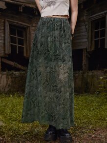 ROMWE Goth Váy nữ Tách cao Hoa Boho - Màu xanh lá cây đậm - Xem 5