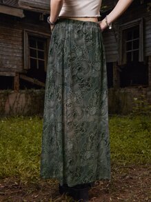 ROMWE Goth Váy nữ Tách cao Hoa Boho - Màu xanh lá cây đậm - Xem 6