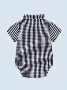 Đứa bé trai Rô Nơ mặt trước Áo liền quần chặt - Đen và trắng - Xem 2