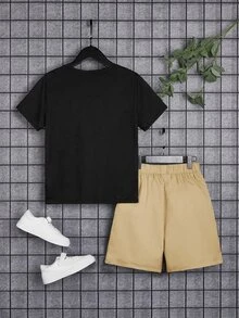 SHEIN 男孩日本字母和卡通圖案T恤和短褲 - 彩色 - 查看 2