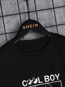 SHEIN 男孩日本字母和卡通圖案T恤和短褲 - 彩色 - 查看 3