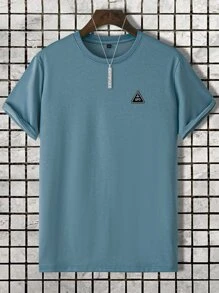 Manfinity Homme 男士字母刺繡T恤 - 霧霾藍 - 查看 1