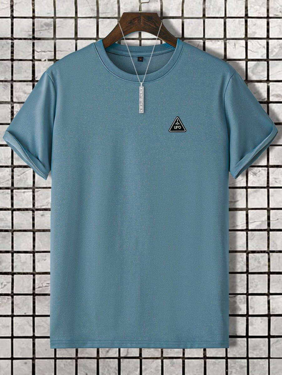 Manfinity Homme 男士字母刺繡T恤 - 霧霾藍 - 查看 1