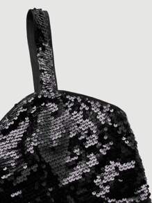 SHEIN MOD Contrast Sequin Crop Wide Strap Top - Black - View 7
