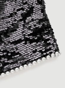 SHEIN MOD Contrast Sequin Crop Wide Strap Top - Black - View 8