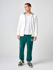 Manfinity Hombres Pantalones deportivos béisbol & con estampado de letra de cintura con cordón - Agua verde azul - Ver 3