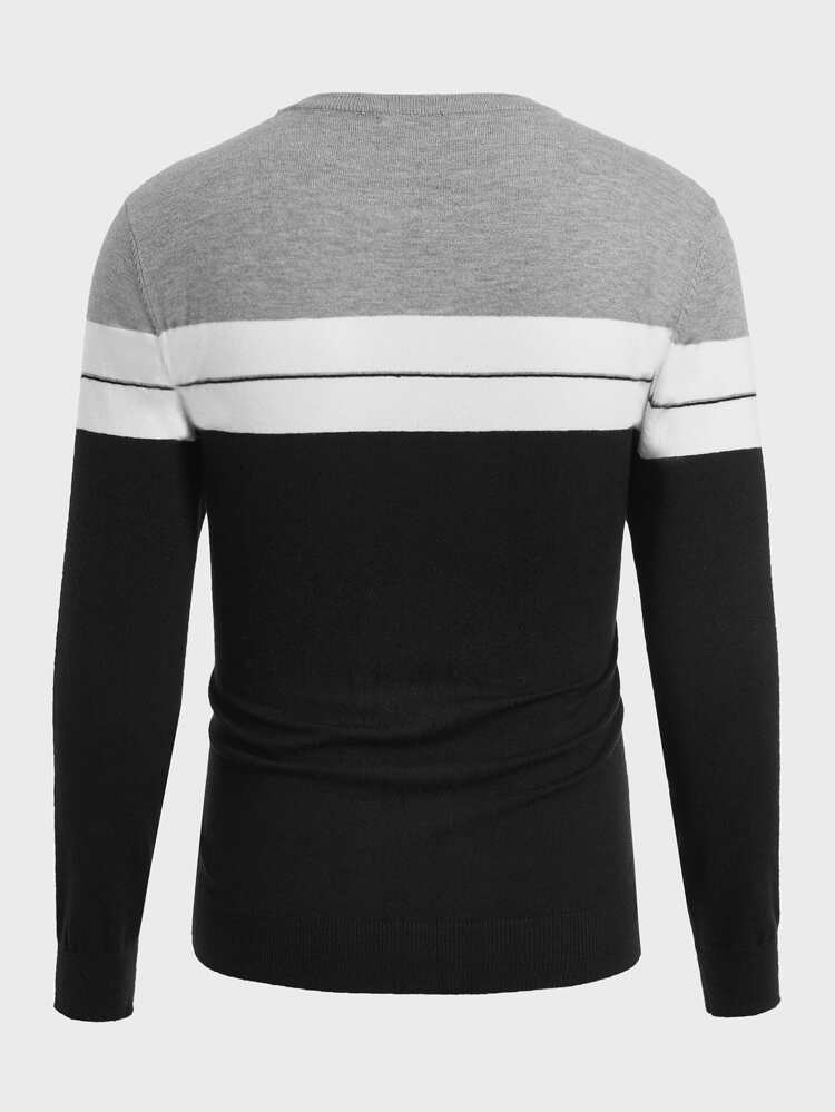 Men Colorblock Stripe Pattern Graphic Pullover Casual Long Sleeve Sweater, For Going Out, Husband, For Fall Winter