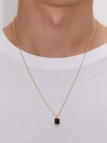 Collana con ciondolo quadrato in pietra preziosa da uomo alla moda e popolare in rame per gioielli regalo e per look elegante