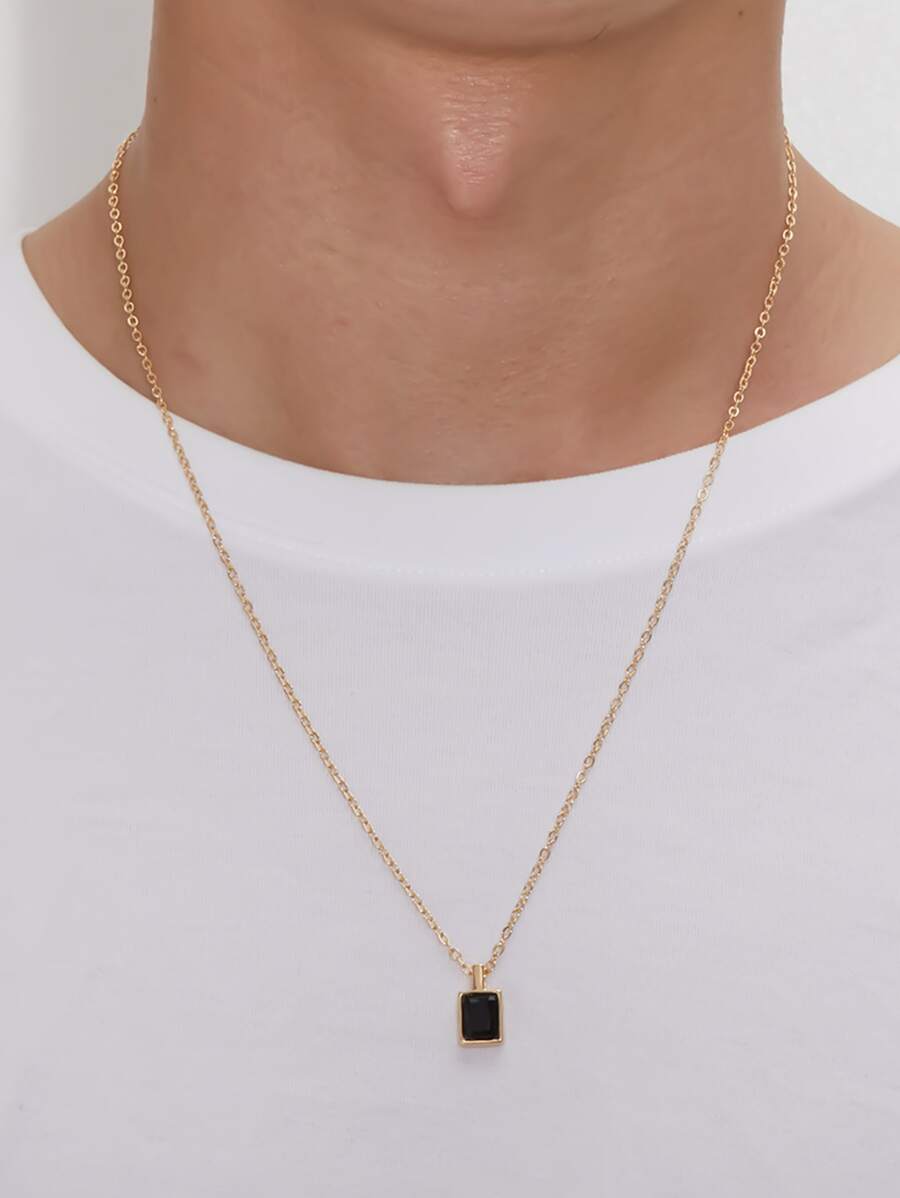 Collana con ciondolo quadrato in pietra preziosa da uomo alla moda e popolare in rame per gioielli regalo e per look elegante