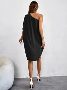 SHEIN LUNE Blusa de un hombro bajo asimétrico - Negro - Ver 2