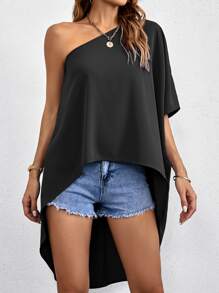 SHEIN LUNE Blusa de un hombro bajo asimétrico - Negro - Ver 4