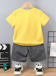 SHEIN Young Boy Dinosaur Print Tee & Shorts - Multicolor - View 2