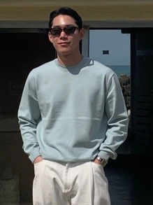 DAZY Men 1pc Solid Round Neck Jumper - Mint Blue - View 2