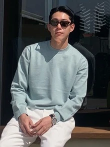 DAZY Men 1pc Solid Round Neck Jumper - Mint Blue - View 5