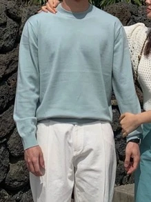 DAZY Men 1pc Solid Round Neck Jumper - Mint Blue - View 8