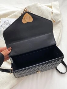 絎縫皇冠和心形裝飾翻蓋方形包，女式絎縫斜挎單肩包時尚設計師手袋絎縫斜挎錢包手機背包，復古新款 PU 皮革單肩包女鎖斜挎小方形翻蓋手袋