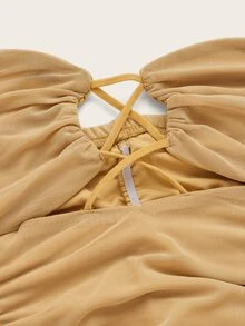 SHEIN ICON Crisscross Front Ruched Backless Tube Bodycon Dress - Khaki - View 3