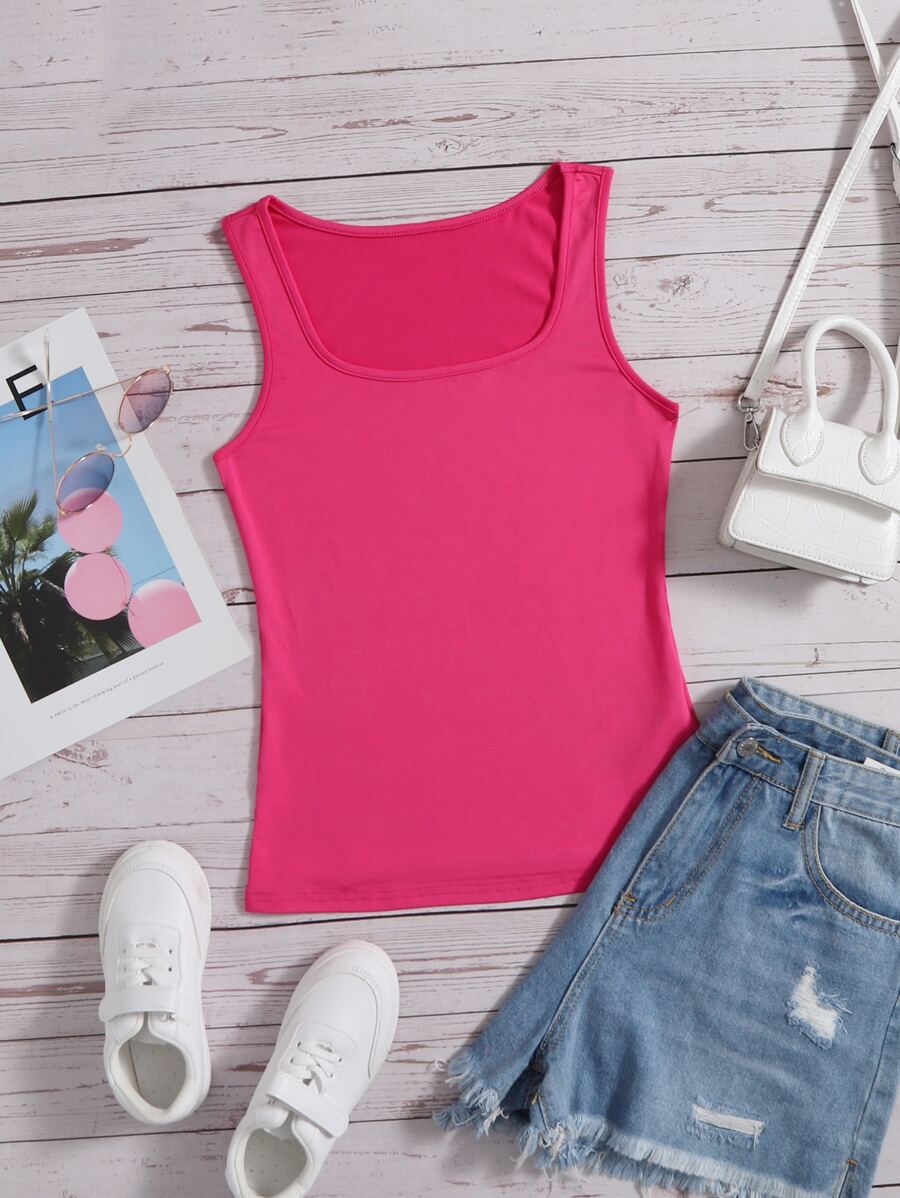 SHEIN 實心無袖少女背心上衣 - 玫紅色 - 查看 1