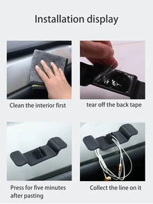 1pc Car Data Cable Holder Clip - Black - View 5