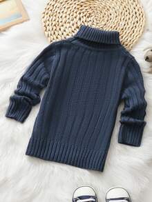 SHEIN Cậu bé Tween Chất rắn Áo cao cổ Áo len - Màu xanh hải quân - Xem 2