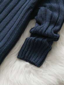 SHEIN Cậu bé Tween Chất rắn Áo cao cổ Áo len - Màu xanh hải quân - Xem 3