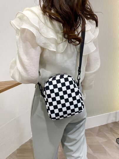 Mini Two Tone Checkered Pattern Square Bag Lightweight Fashion White-Collar Workers College Work Business Commute Office For Anniversary For For Birthday Gift On Valentine Day Phone Phone Pouch IPhone Bag Pouch Phone For Women Wallet Purse Wallet