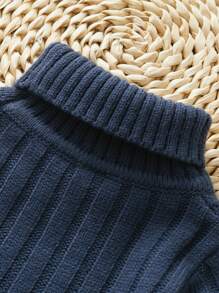 SHEIN Cậu bé Tween Chất rắn Áo cao cổ Áo len - Màu xanh hải quân - Xem 7