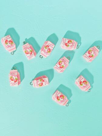 10入組草莓圖案牛奶設計DIY吊墜