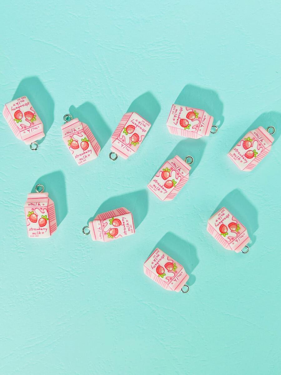 10pcs Strawberry Print Milk Design DIY Pendant - Multicolor - View 1