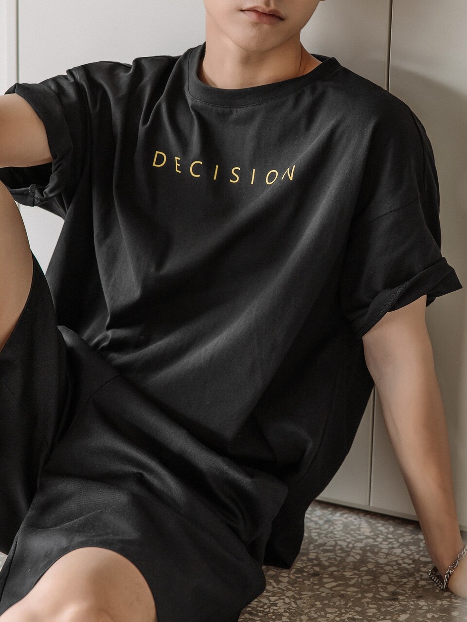 Men Cotton Letter Graphic Drop Shoulder Tee