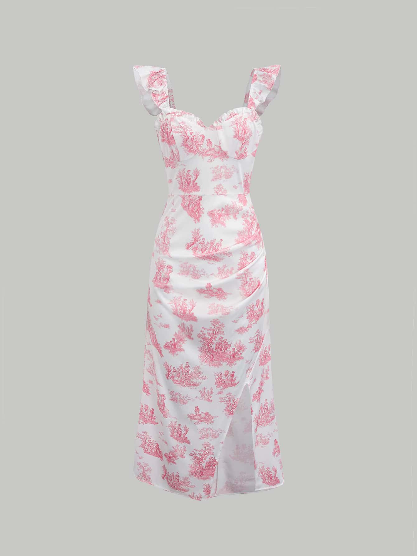 SHEIN MOD Plants Print Split Hem Ruched Dress - Multicolor - View 1