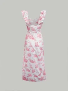 SHEIN MOD Plants Print Split Hem Ruched Dress - Multicolor - View 6