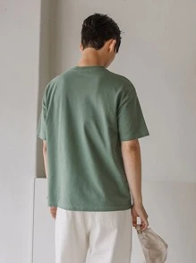 DAZY Men Cotton Slogan Graphic Drop Shoulder Tee - Green - View 2