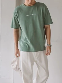 DAZY Men Cotton Slogan Graphic Drop Shoulder Tee - Green - View 3