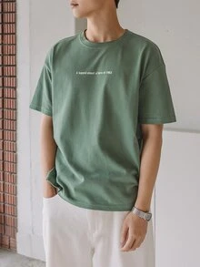 DAZY Men Cotton Slogan Graphic Drop Shoulder Tee - Green - View 4