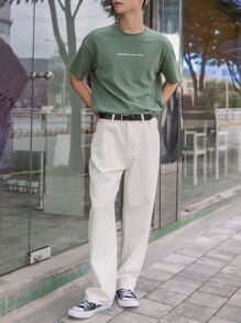 DAZY Men Cotton Slogan Graphic Drop Shoulder Tee - Green - View 5