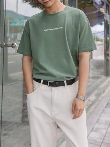 DAZY Men Cotton Slogan Graphic Drop Shoulder Tee - Green - View 6