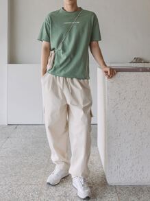 DAZY Men Cotton Slogan Graphic Drop Shoulder Tee - Green - View 7