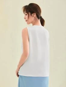 SHEIN Clasi Solid Tie Neck Top - White - View 2